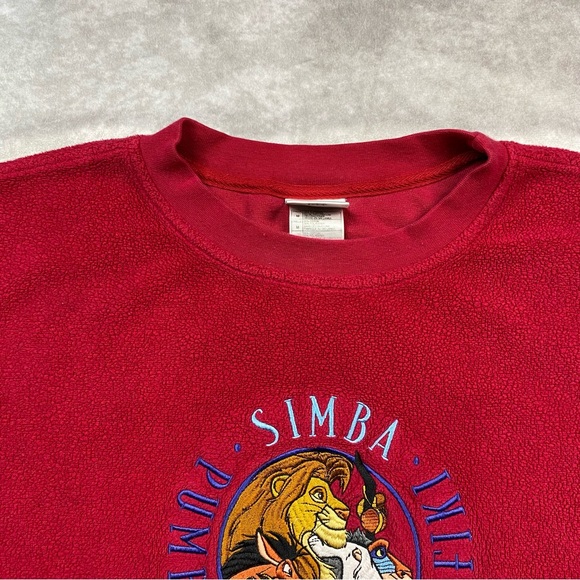 Vintage Disney Lion King Sweater Adult M Red 90s Disney Store Fleece Pullover - Picture 4 of 15